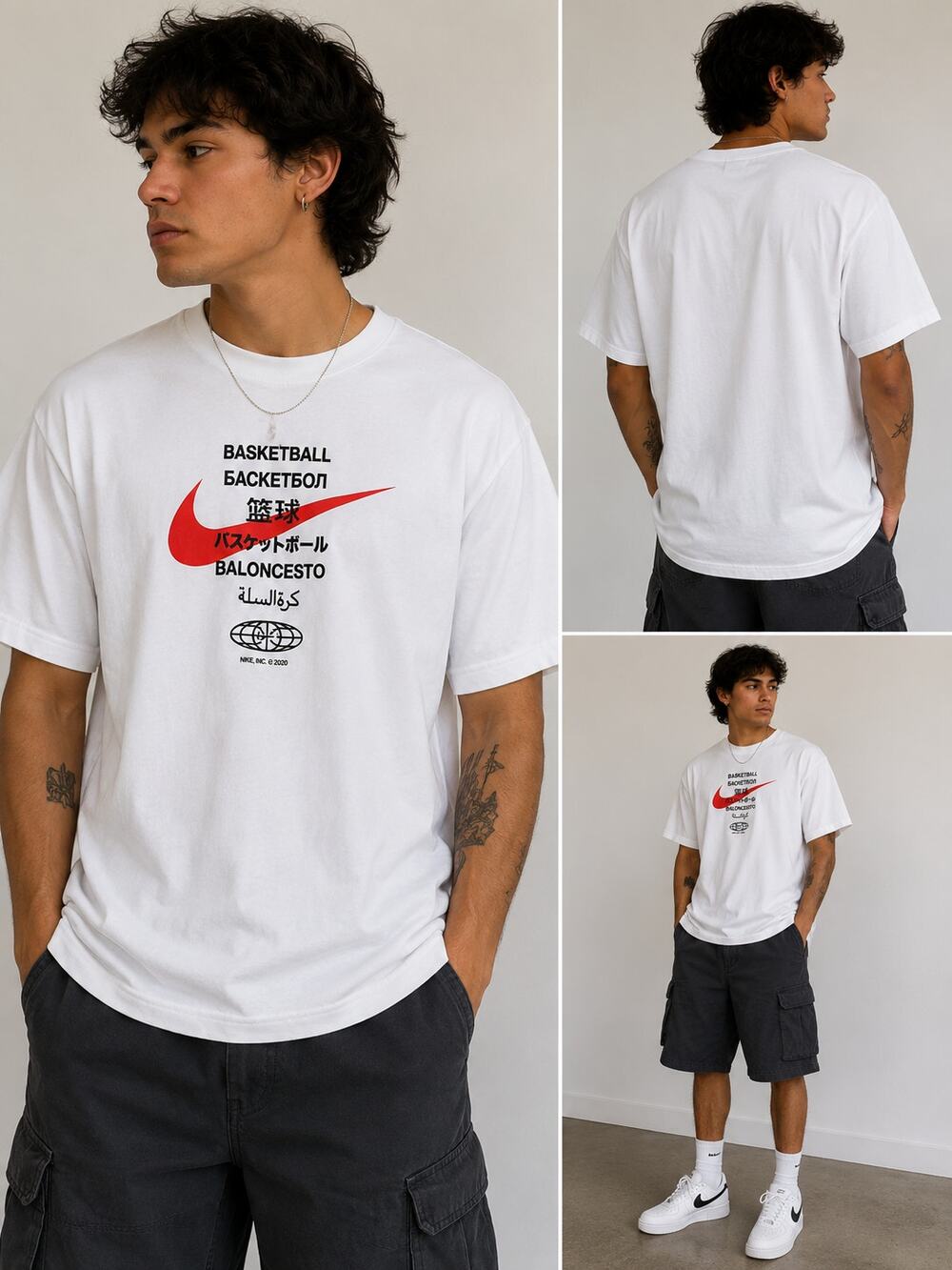 Nike Basketball Multilingual Swoosh Graphic T-Shirt White Men's XL Athletic Tee